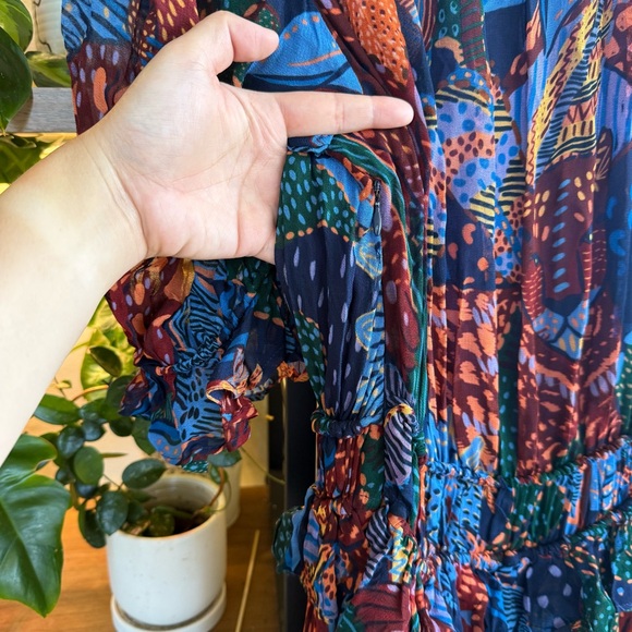 FARM Rio Blue Cool Leopard Ruffle Maxi Dress Size Small - Picture 10 of 10